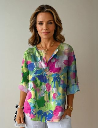 Women's Floral Print Blouse | Elegant 3/4 Sleeve Button-Down Top 3