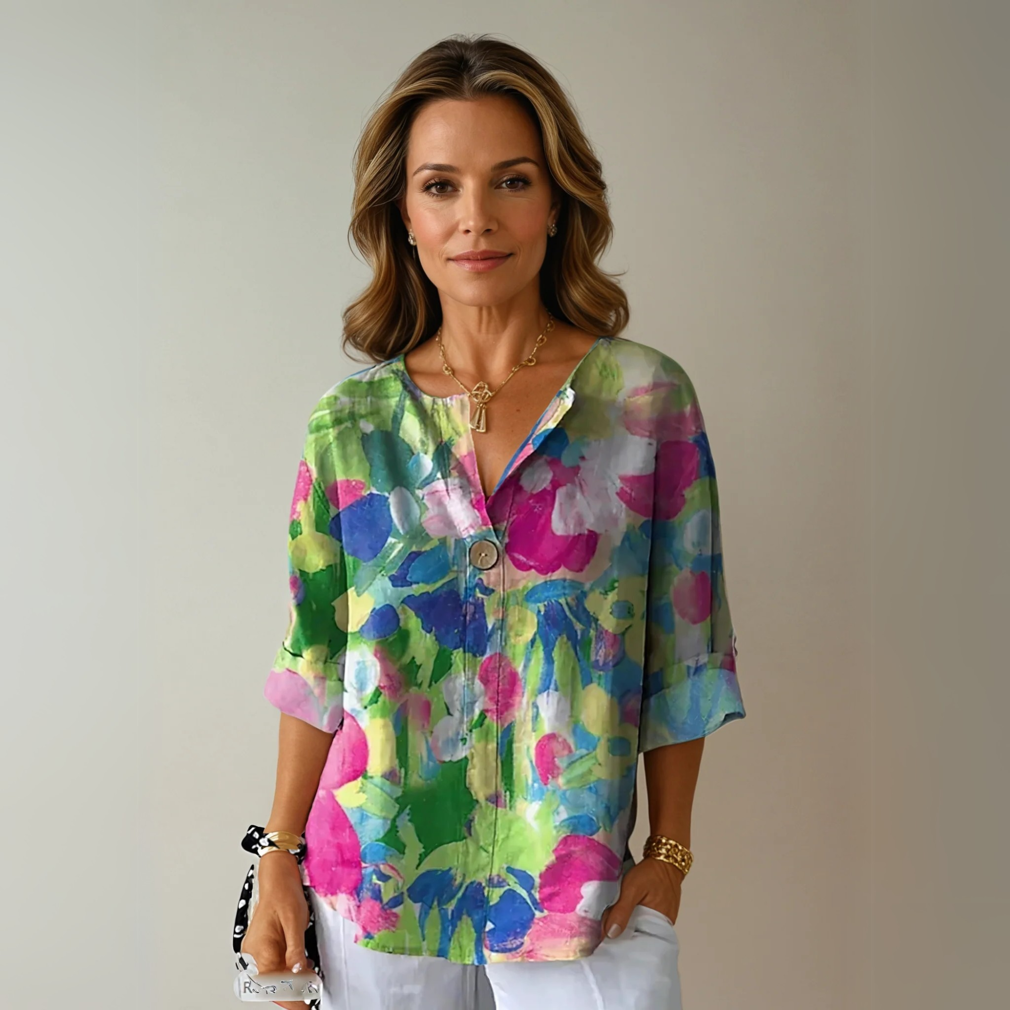 Women's Floral Print Blouse | Elegant 3/4 Sleeve Button-Down Top 3