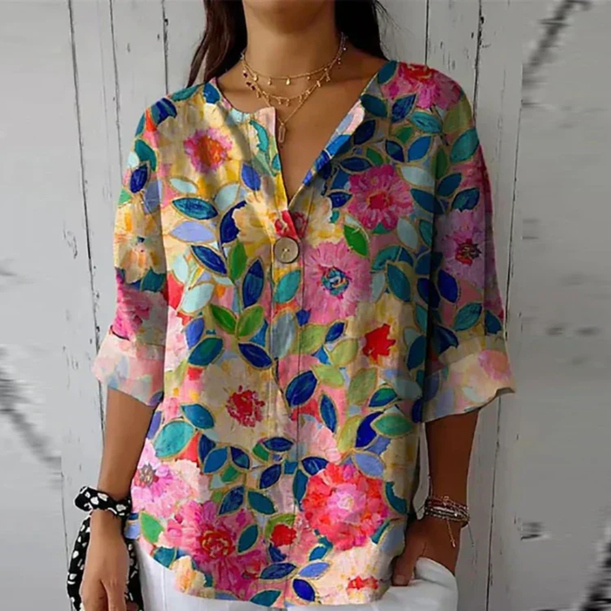Women's Floral Print Blouse | Elegant 3/4 Sleeve Button-Down Top 4