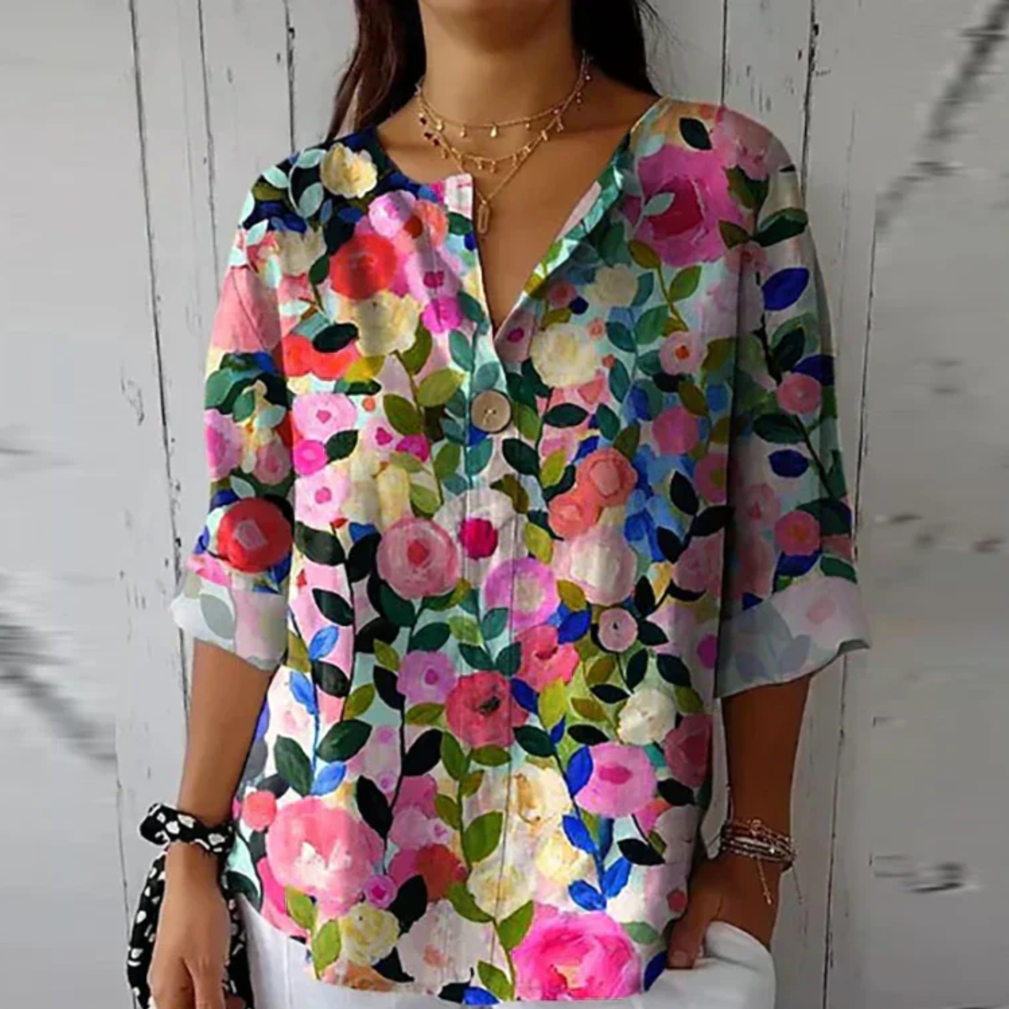 Women's Floral Print Blouse | Elegant 3/4 Sleeve Button-Down Top 5