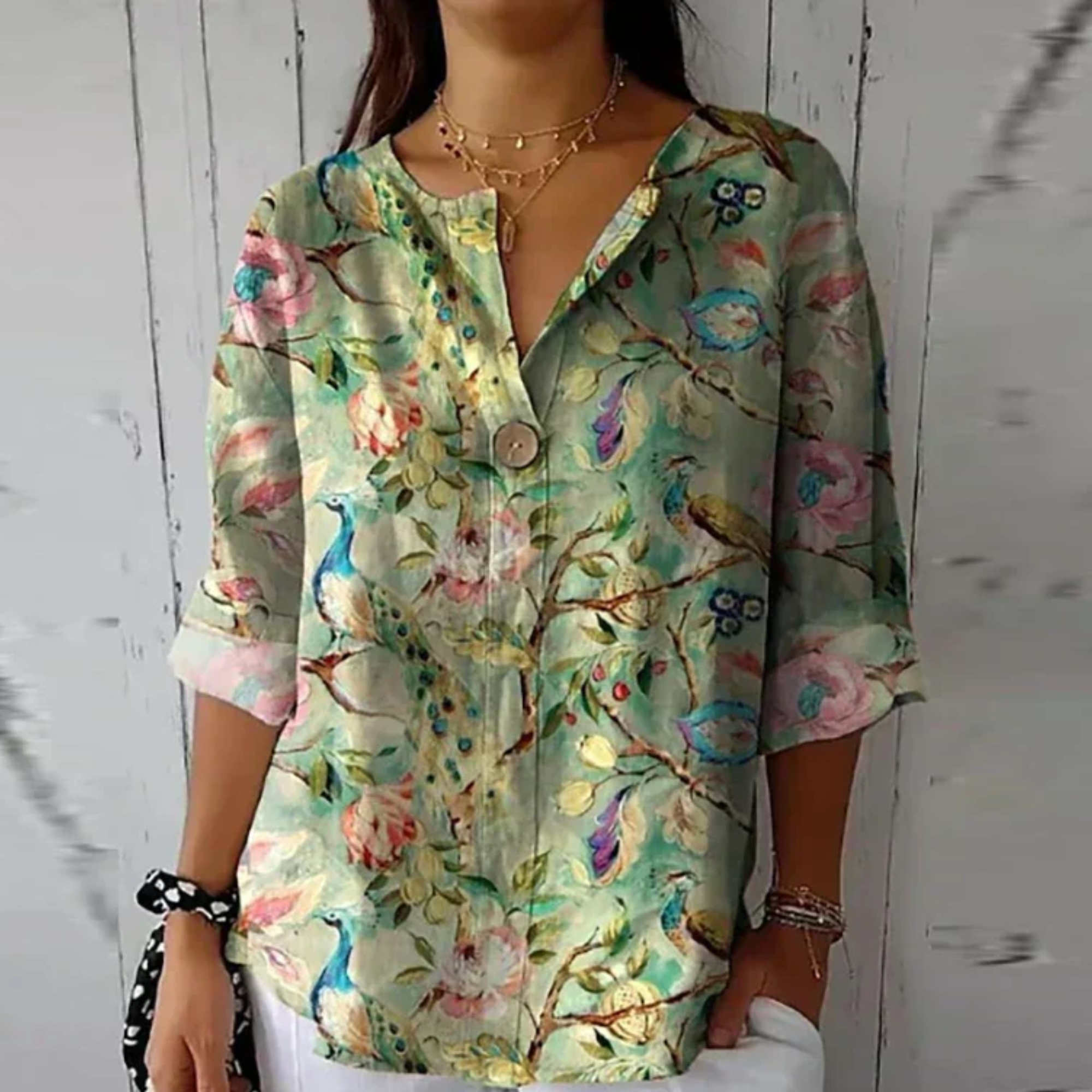Women's Floral Print Blouse | Elegant 3/4 Sleeve Button-Down Top 6
