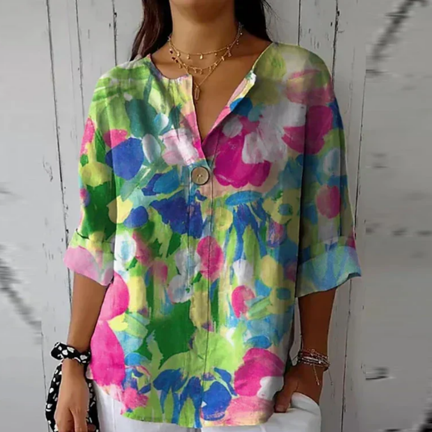 Women's Floral Print Blouse | Elegant 3/4 Sleeve Button-Down Top 7
