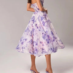 Women's Floral Print Midi Dress | Elegant Strapless Summer Cocktail Dress 2
