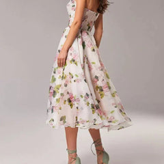 Women's Floral Print Midi Dress | Elegant Strapless Summer Cocktail Dress 3