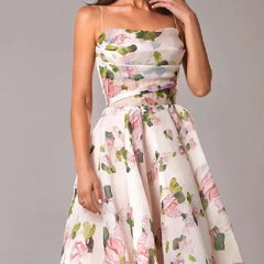 Women's Floral Print Midi Dress | Elegant Strapless Summer Cocktail Dress 4