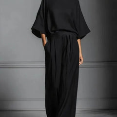 Women's Fluid Fabric Two Piece Set | Elegant Boat Neck Top and Wide-Leg Trousers 5
