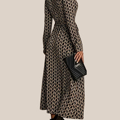 Women's Geometric Print Maxi Dress | Elegant Long Sleeve Summer Evening Wear 1