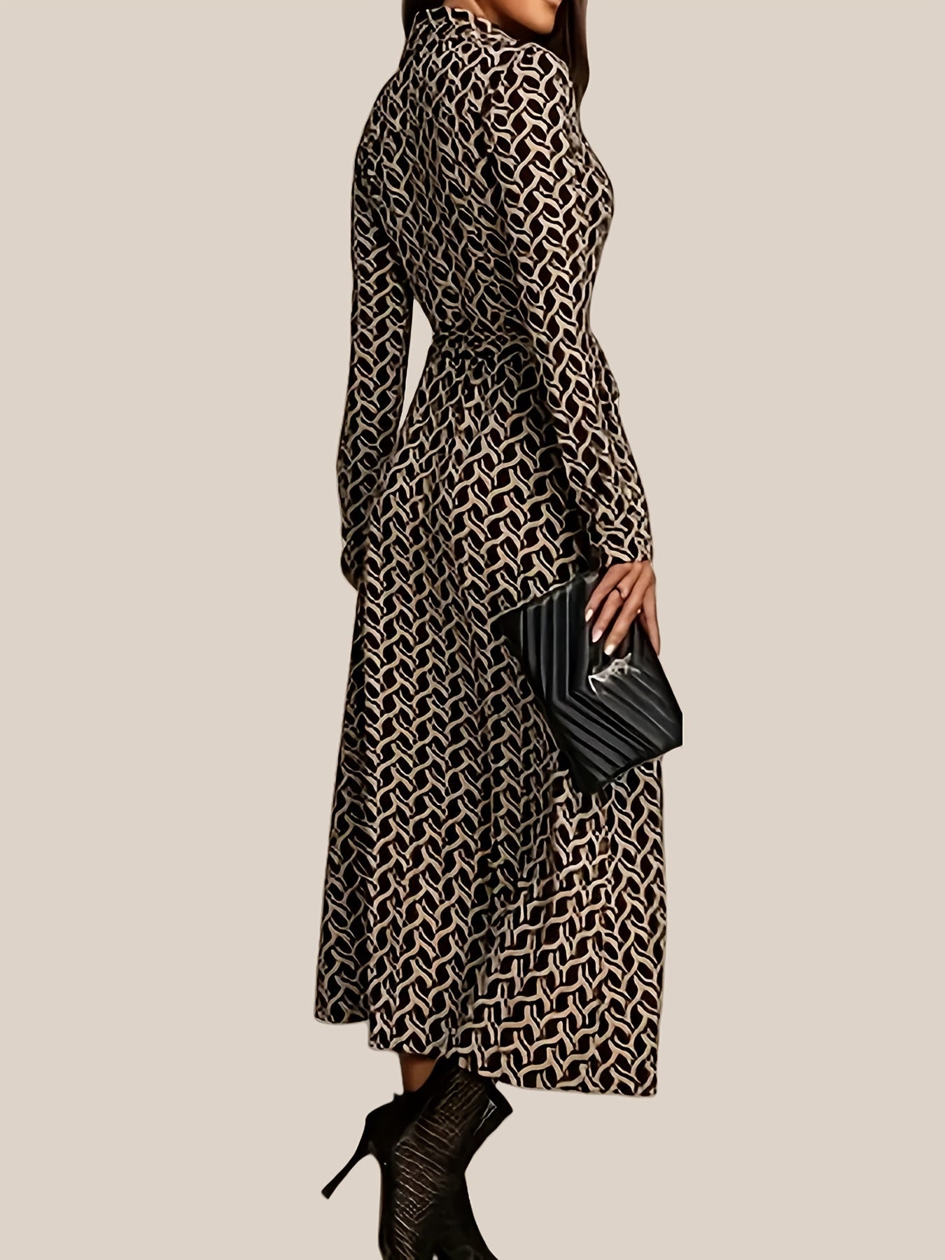Women's Geometric Print Maxi Dress | Elegant Long Sleeve Summer Evening Wear 1