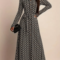 Women's Geometric Print Maxi Dress | Elegant Long Sleeve Summer Evening Wear 2