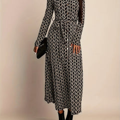 Women's Geometric Print Maxi Dress | Elegant Long Sleeve Summer Evening Wear 3