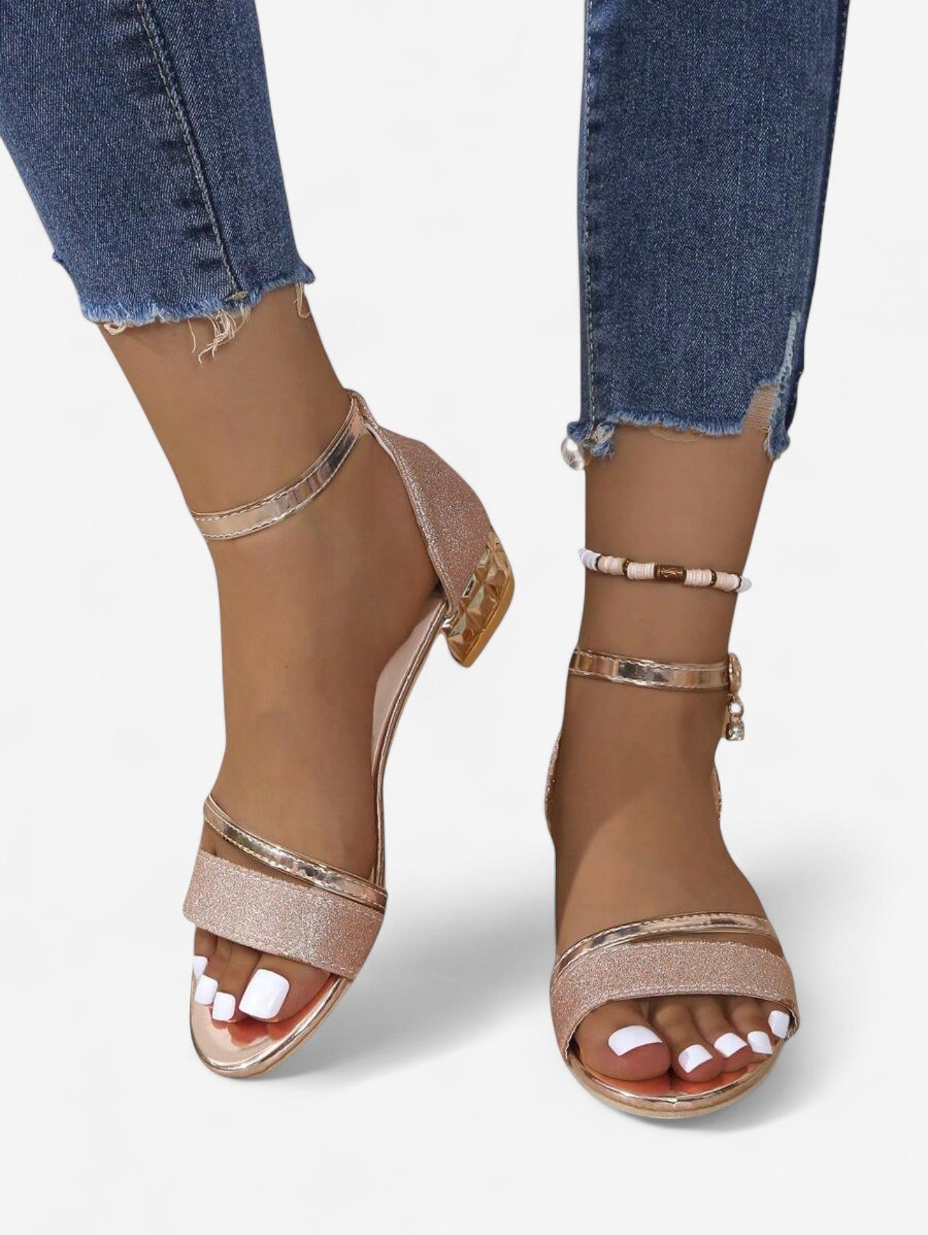 Women's Glitter Block Heel Sandals | Elegant Open-Toe Evening Shoes 1