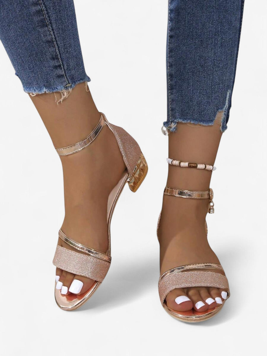 Women's Glitter Block Heel Sandals | Elegant Open-Toe Evening Shoes 1