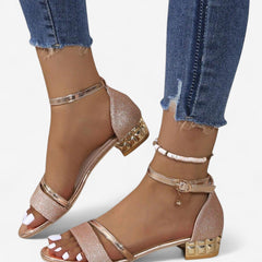 Women's Glitter Block Heel Sandals | Elegant Open-Toe Evening Shoes 2