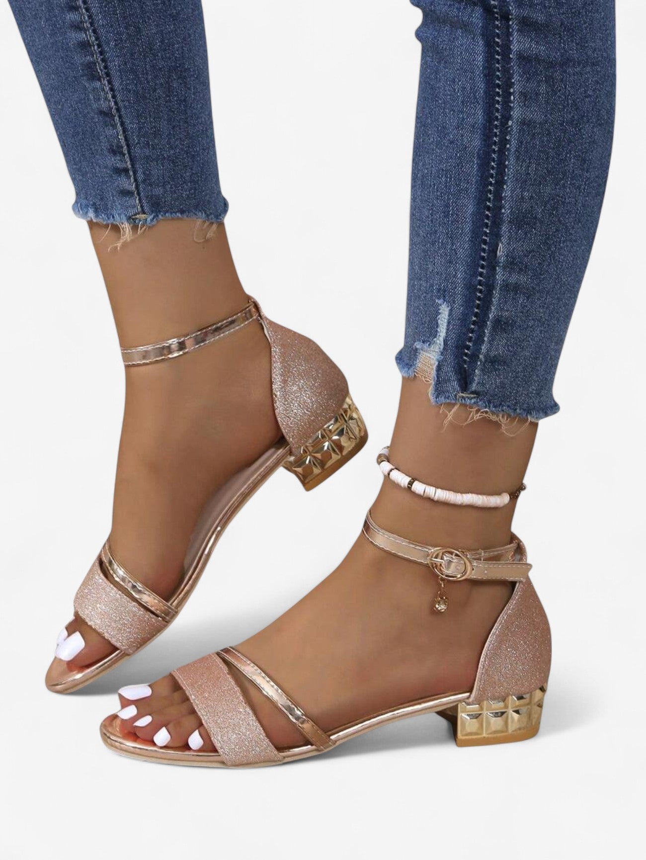 Women's Glitter Block Heel Sandals | Elegant Open-Toe Evening Shoes 2