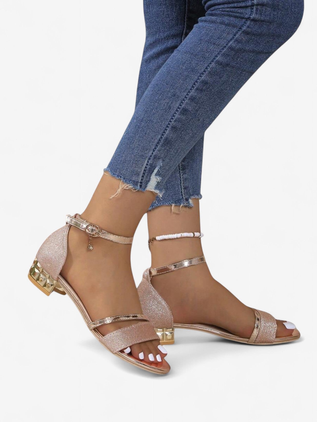 Women's Glitter Block Heel Sandals | Elegant Open-Toe Evening Shoes 3