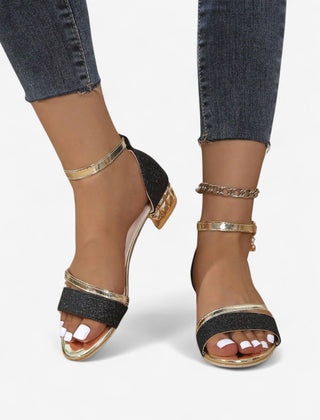 Women's Glitter Block Heel Sandals | Elegant Open-Toe Evening Shoes 9
