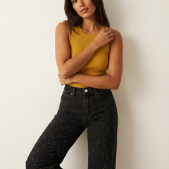 Women's High-Waist Denim Jeans | Elegant Straight Leg Glitter Detail Pants 4