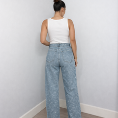 Women's High-Waist Denim Jeans | Elegant Straight Leg Glitter Detail Pants 7