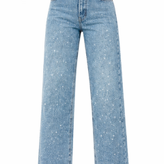 Women's High-Waist Denim Jeans | Elegant Straight Leg Glitter Detail Pants 8