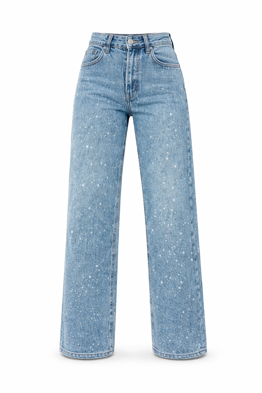 Women's High-Waist Denim Jeans | Elegant Straight Leg Glitter Detail Pants 8