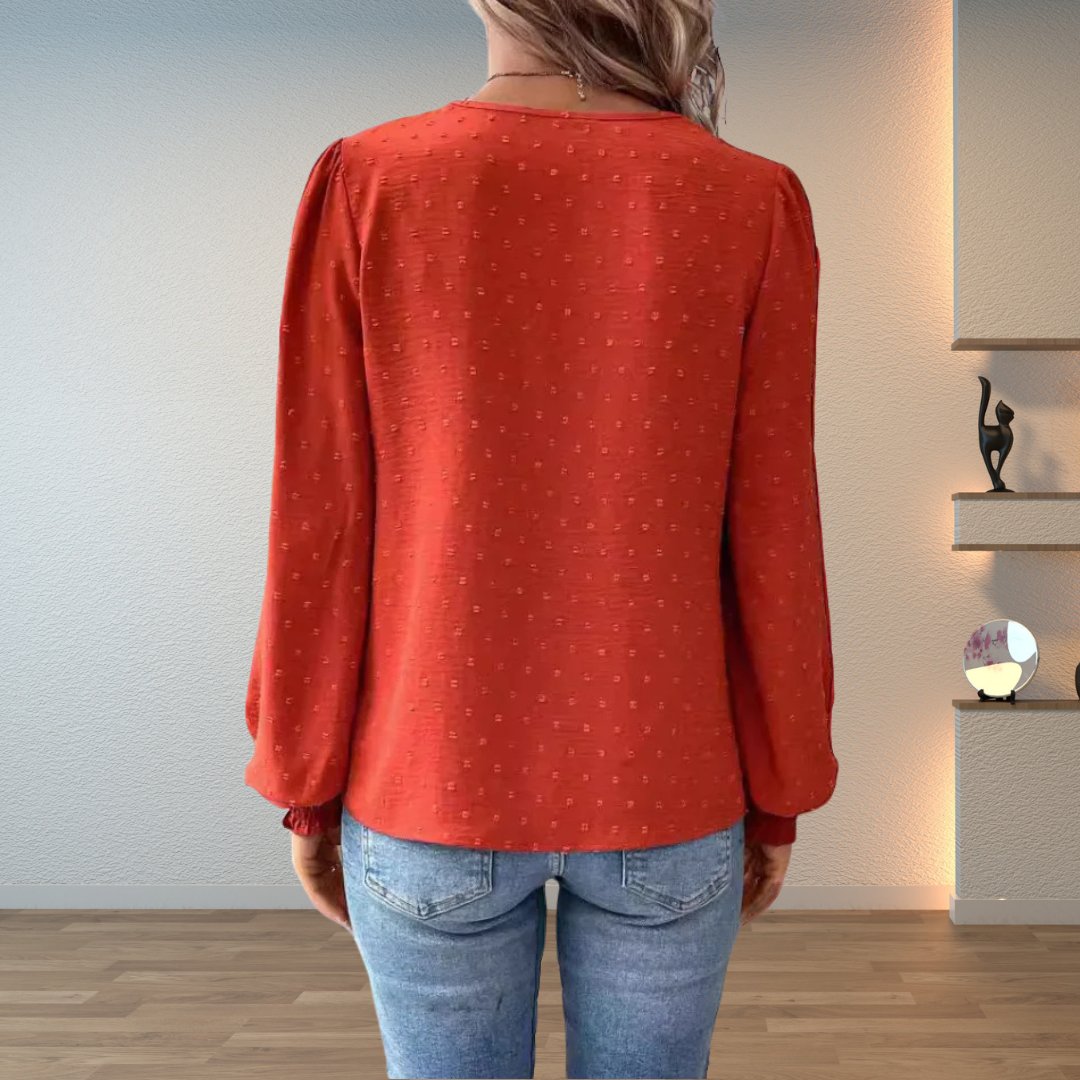 Women's Lace Bodice Blouse | Elegant V-Neck Long Sleeve Top 1