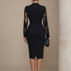 Women's Lace Midi Dress | Elegant Structured Blazer Style with Sheer Sleeves 2