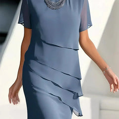 Women's Layered Chiffon Midi Dress | Elegant Formal Evening Cocktail Wear 0