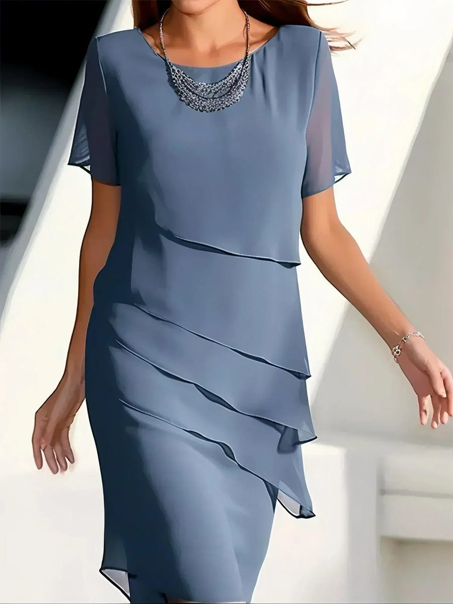 Women's Layered Chiffon Midi Dress | Elegant Formal Evening Cocktail Wear 0