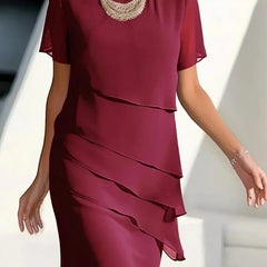 Women's Layered Chiffon Midi Dress | Elegant Formal Evening Cocktail Wear 1