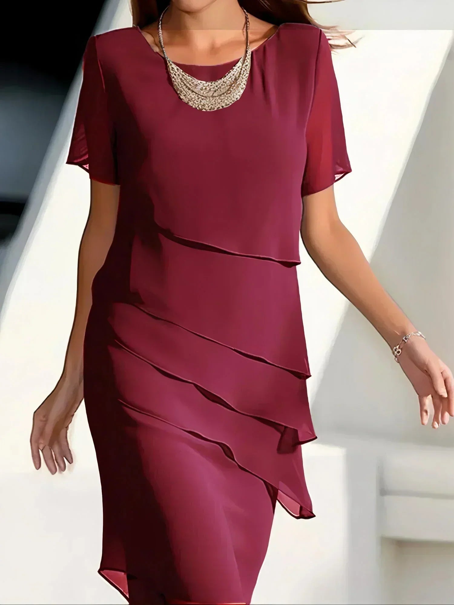 Women's Layered Chiffon Midi Dress | Elegant Formal Evening Cocktail Wear 1