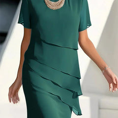 Women's Layered Chiffon Midi Dress | Elegant Formal Evening Cocktail Wear 2