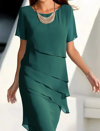Women's Layered Chiffon Midi Dress | Elegant Formal Evening Cocktail Wear 2