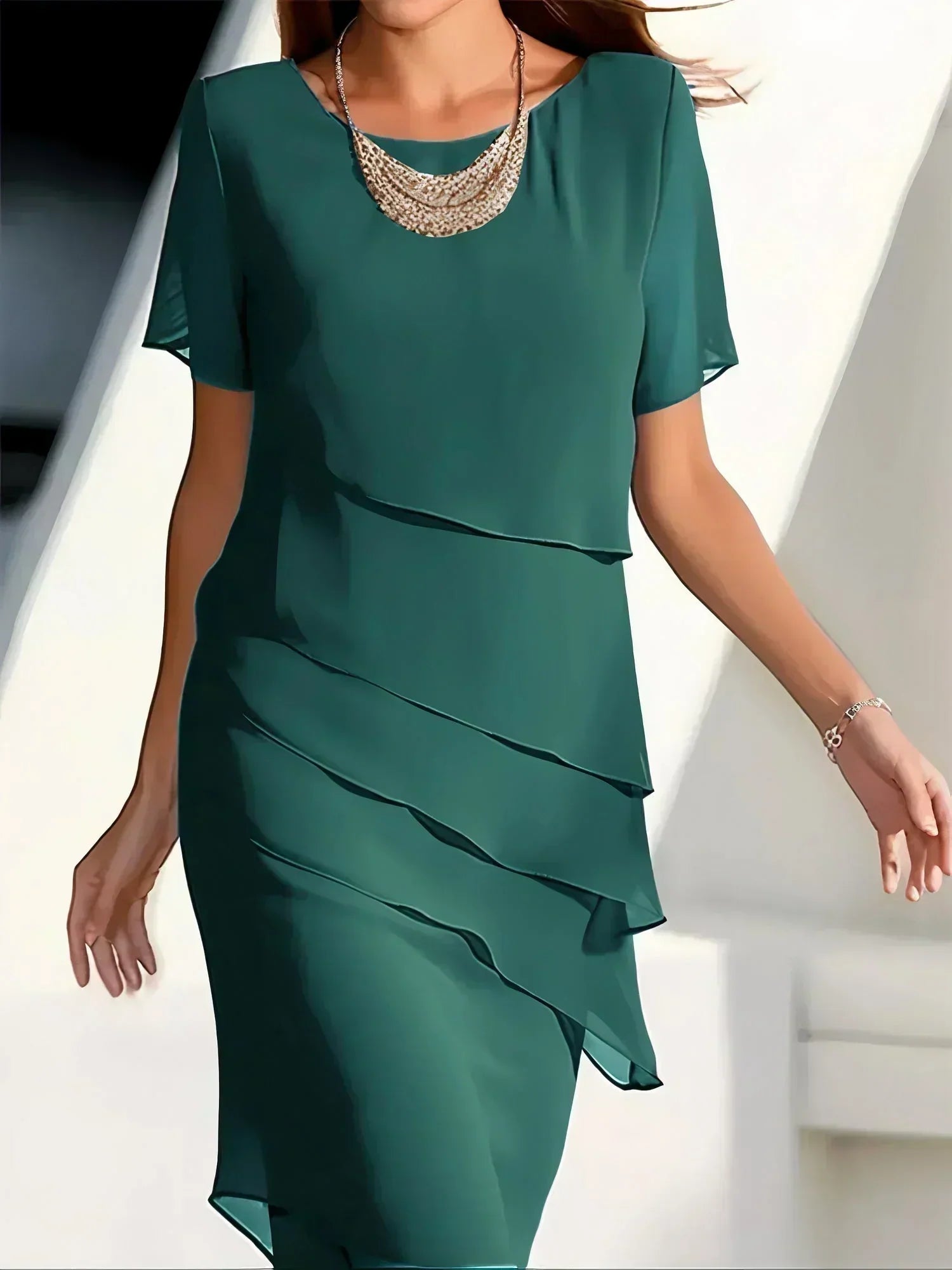 Women's Layered Chiffon Midi Dress | Elegant Formal Evening Cocktail Wear 2