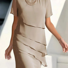 Women's Layered Chiffon Midi Dress | Elegant Formal Evening Cocktail Wear 3