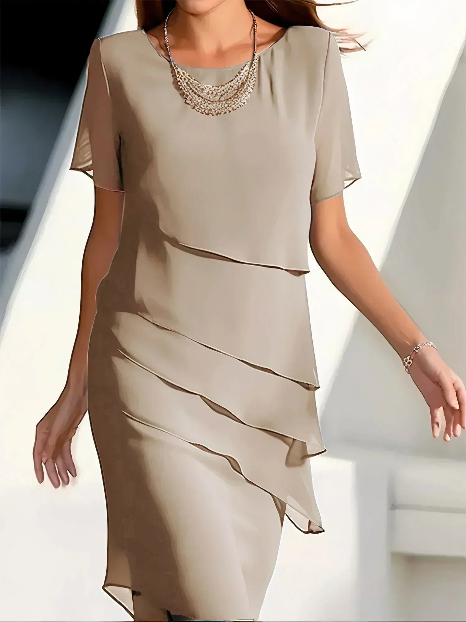 Women's Layered Chiffon Midi Dress | Elegant Formal Evening Cocktail Wear 3