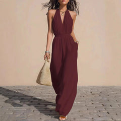 Women's Lightweight Airy Fabric Jumpsuit | Relaxed Wide-Leg Summer Outfit 0