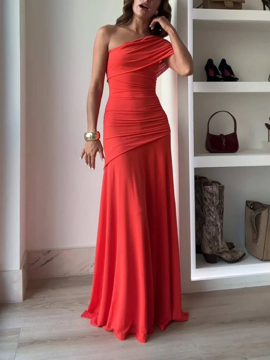 Women's Lightweight Asymmetrical Maxi Dress | Elegant Gathered Evening Gown 0