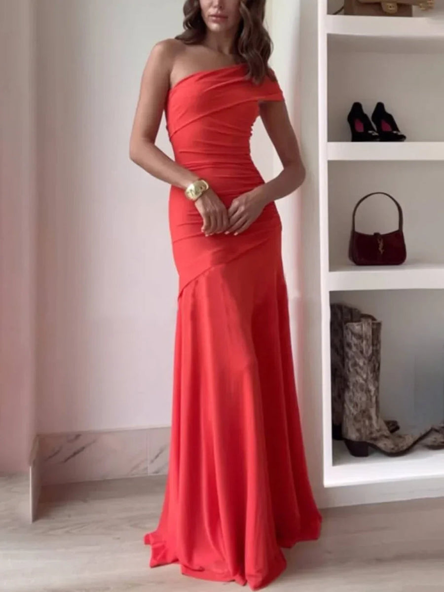Women's Lightweight Asymmetrical Maxi Dress | Elegant Gathered Evening Gown 1
