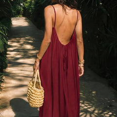 Women's Lightweight Backless Maxi Dress | Elegant Summer Gown in Wine 1