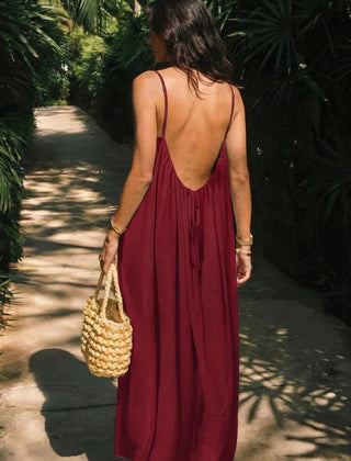 Women's Lightweight Backless Maxi Dress | Elegant Summer Gown in Wine 1