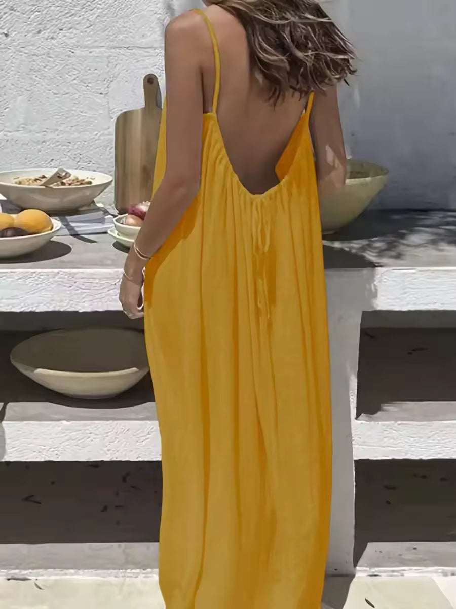 Women's Lightweight Backless Maxi Dress | Elegant Summer Gown in Wine 14