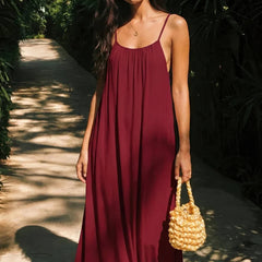 Women's Lightweight Backless Maxi Dress | Elegant Summer Gown in Wine 2