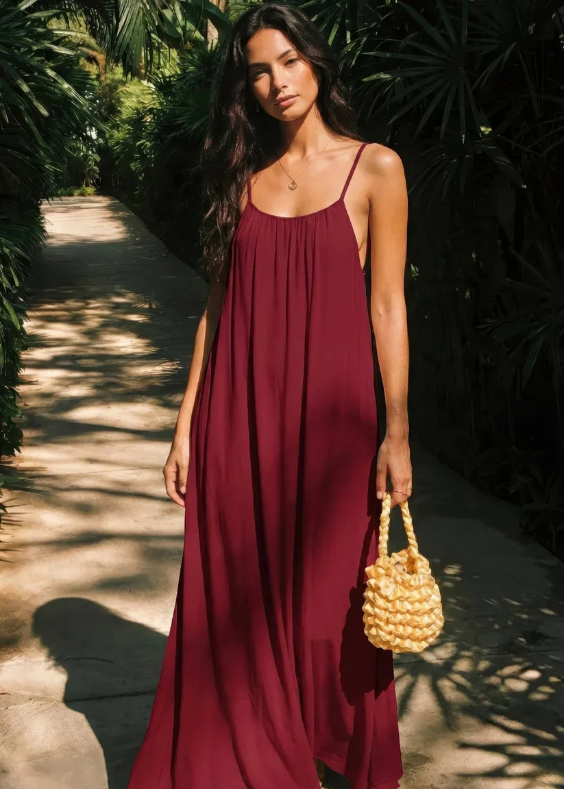 Women's Lightweight Backless Maxi Dress | Elegant Summer Gown in Wine 2