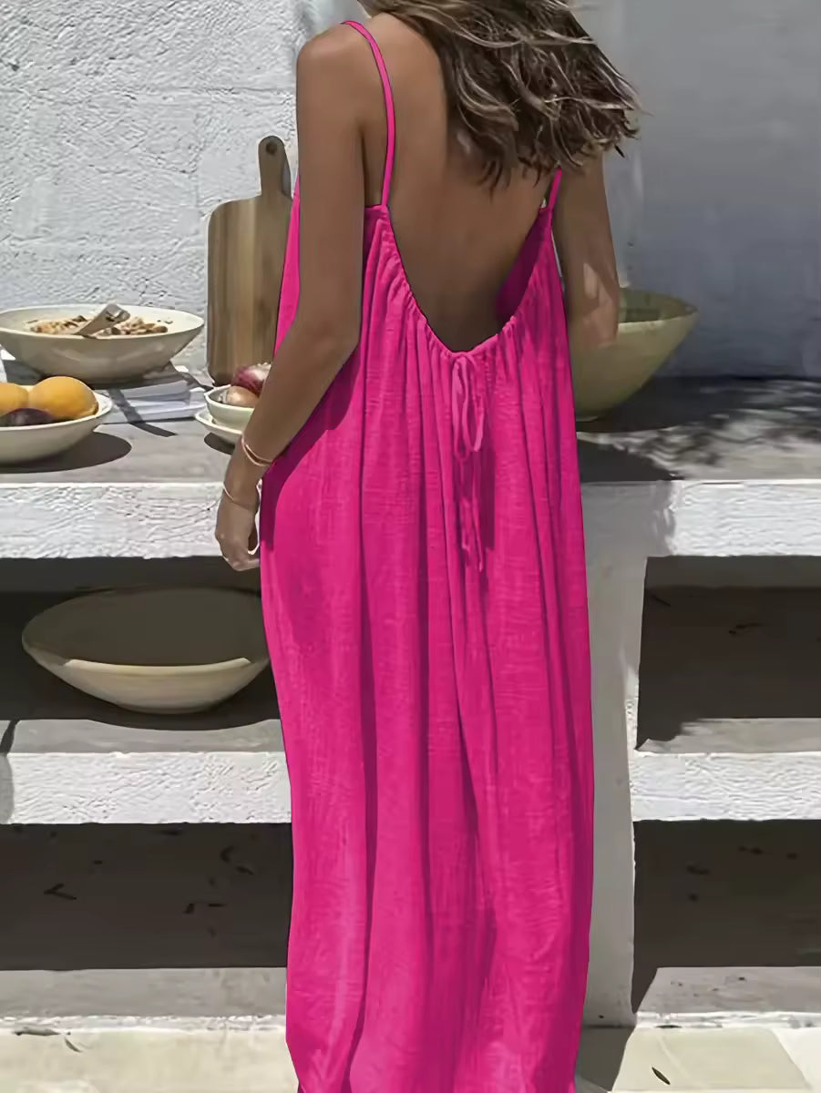 Women's Lightweight Backless Maxi Dress | Elegant Summer Gown in Wine 9