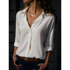 Women's Lightweight Button-Up Blouse | Elegant Long Sleeve Top | Chic Relaxed Fit 0