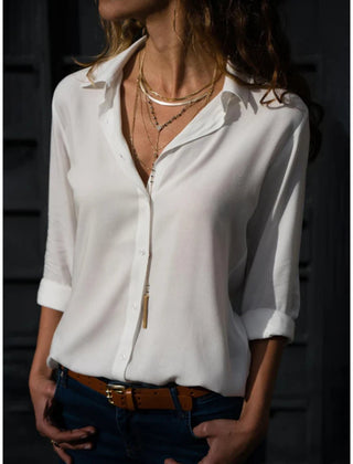 Women's Lightweight Button-Up Blouse | Elegant Long Sleeve Top | Chic Relaxed Fit 0