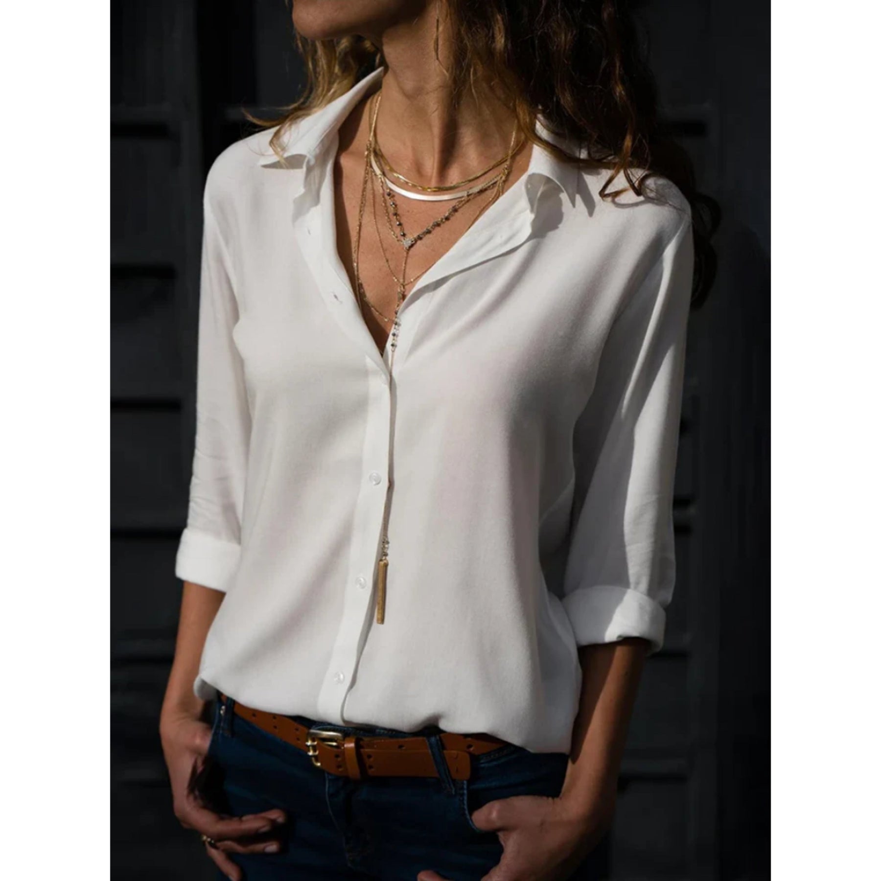 Women's Lightweight Button-Up Blouse | Elegant Long Sleeve Top | Chic Relaxed Fit 0
