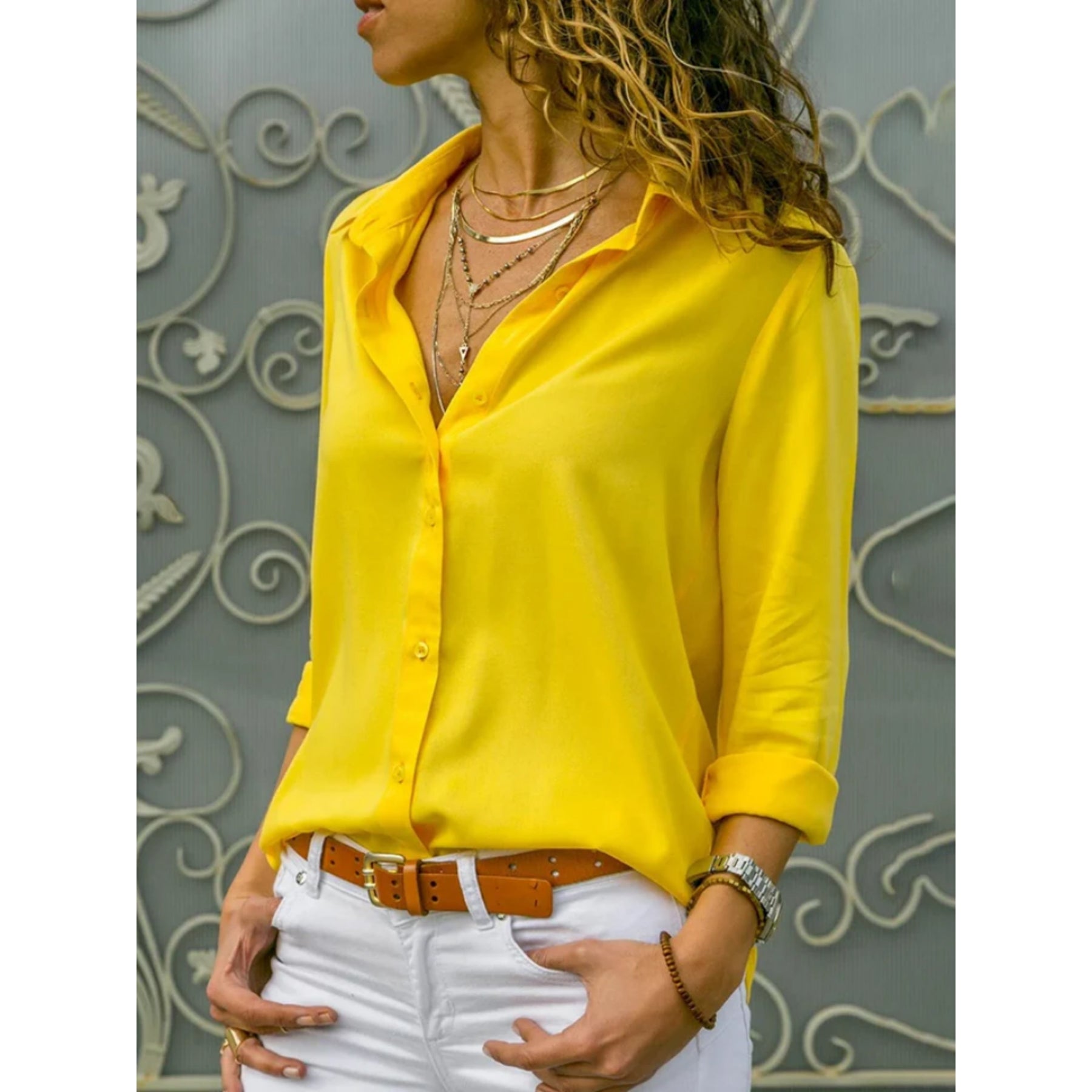 Women's Lightweight Button-Up Blouse | Elegant Long Sleeve Top | Chic Relaxed Fit 2