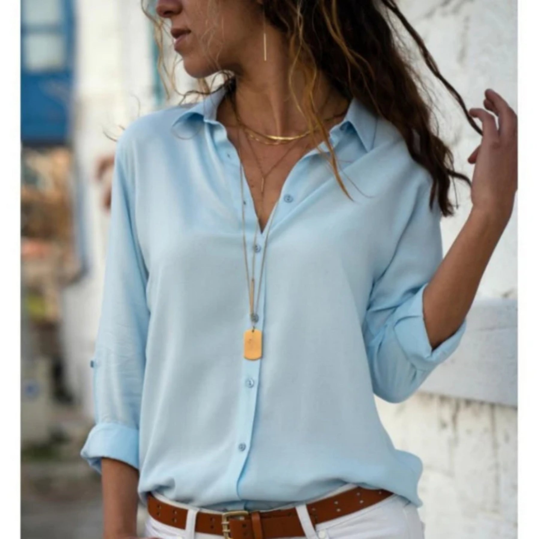 Women's Lightweight Button-Up Blouse | Elegant Long Sleeve Top | Chic Relaxed Fit 3