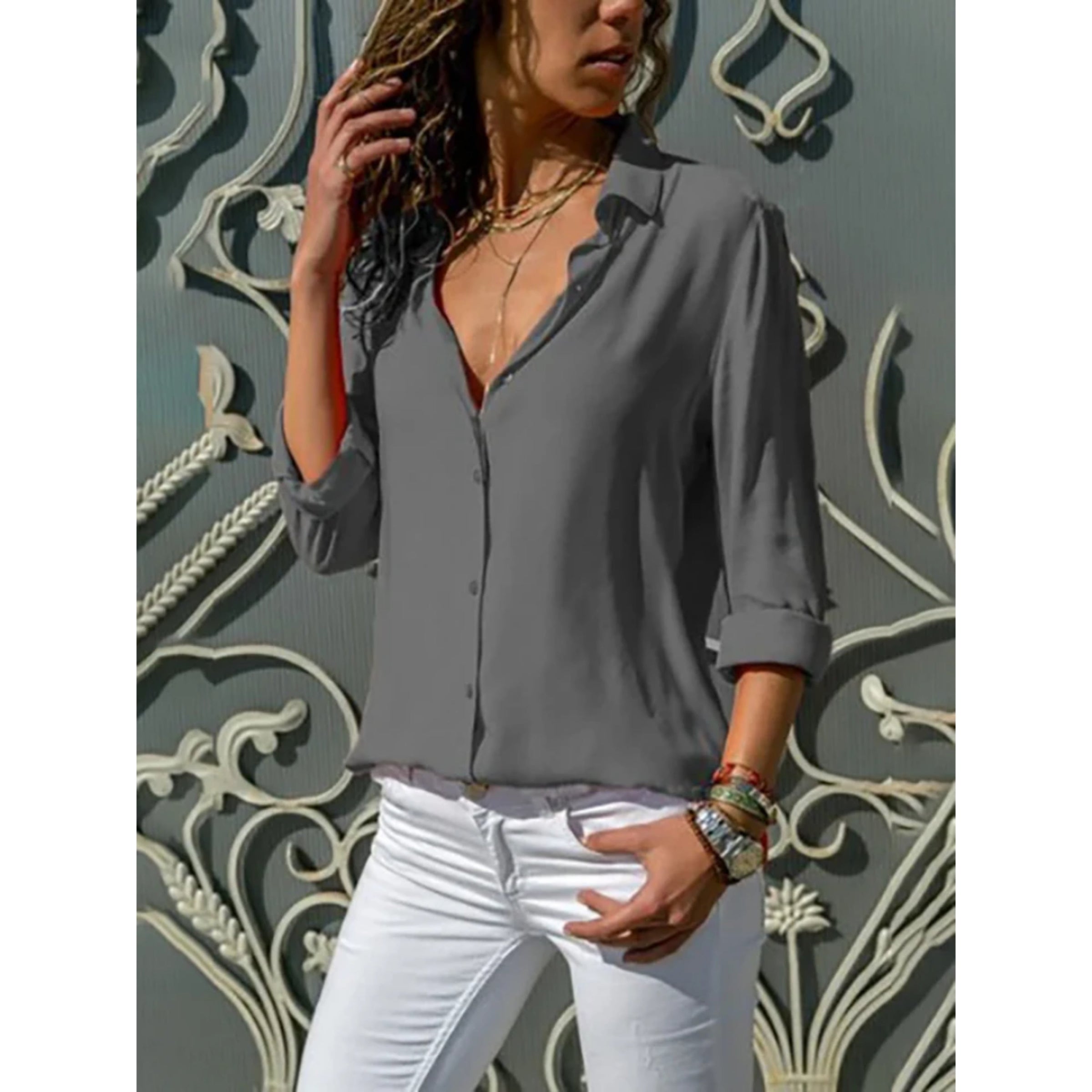 Women's Lightweight Button-Up Blouse | Elegant Long Sleeve Top | Chic Relaxed Fit 4